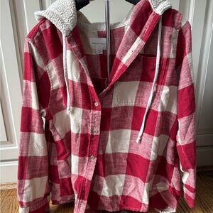 Red and White Plaid Hooded Shirt, American Eagle